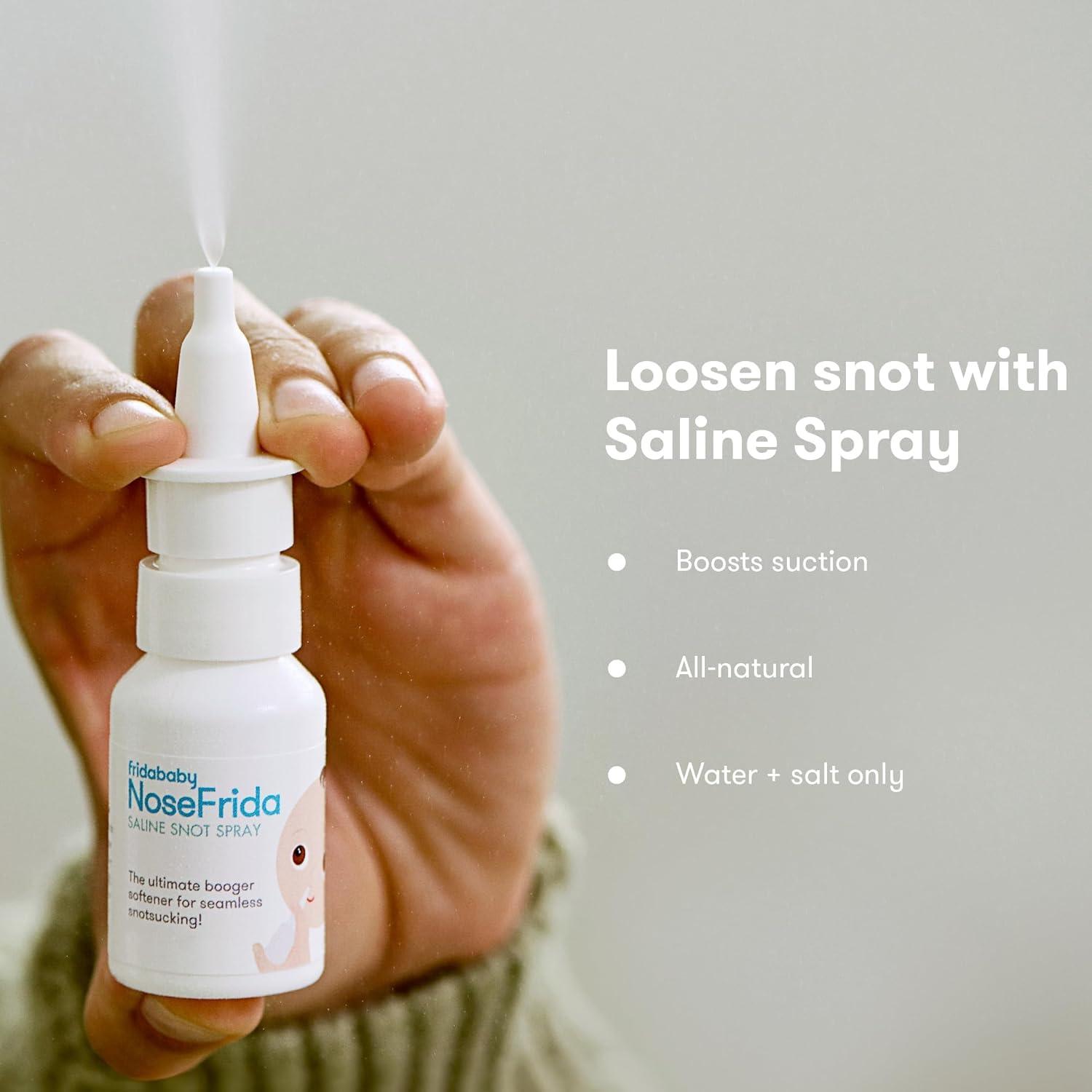 imageFrida Baby Saline Kit Includes NoseFrida Nasal Aspirator for Baby Baby Nose Sucker Saline Nasal Spray for Babies with 10 Extra Hygiene Filters Nasal Spray Decongestant 068 fl ozNoseFrida  10 Filters  Saline