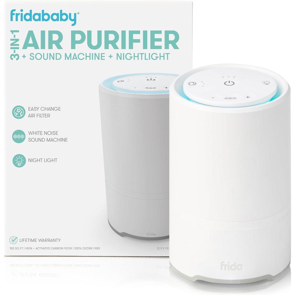 imageFrida Baby 3in1 Baby Air Purifier for Allergy Relief Sound Machine for Sleeping  Nightlight HEPA Filter Purifier for Bedroom with 3 Fan Speeds EasyChange Filter AutoOff Timer1 Count Pack of 1