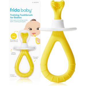 imageFrida Baby GrowwithMe Baby Toothbrush Training Set  Infant to Toddler Toothbrush 012 months Cleans All Sides at Once Oral Care for Sensitive Gums  YellowBaby Training Toothbrush 6M