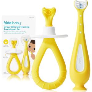 imageFrida Baby GrowwithMe Baby Toothbrush Training Set  Infant to Toddler Toothbrush 012 months Cleans All Sides at Once Oral Care for Sensitive Gums  YellowGrowwithMe Toothbrush Set 6M