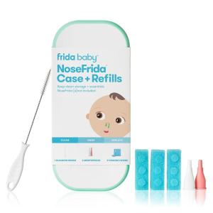 imageFrida Baby NoseFrida Case  Refills Accessories Kit Includes Storage Travel Case Bristle Cleaning Brush 9 Hygiene Filters ampamp 2 Tips for Cleaning and Storage of the NoseFrida Nasal Aspirator for Baby