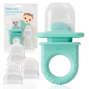 imageFrida Baby Push Pop Feeder Baby Fruit Food Feeder to Safely Introduce New Foods Fresh  Frozen Silicone BPA Free Dishwasher Safe  3 Count BlueTeal