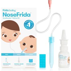 imageFrida Baby Saline Kit Includes NoseFrida Nasal Aspirator for Baby Baby Nose Sucker Saline Nasal Spray for Babies with 10 Extra Hygiene Filters Nasal Spray Decongestant 068 fl ozNoseFrida  10 Filters  Saline