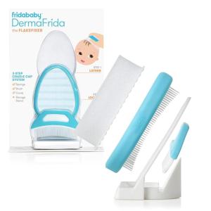 imageFrida Baby The 3Step Cradle Cap System DermaFrida The FlakeFixer Sponge Brush Comb and Storage Stand for Babies with Cradle Cap WhiteBlue3Step Flake Fixer System