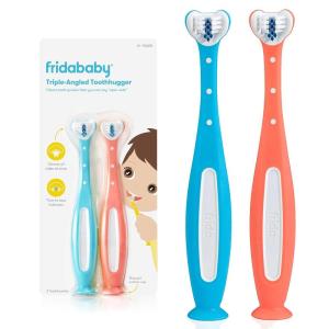 imageFrida Baby TripleAngle Toothhugger Training Toddler Toothbrush  Toddler Toothbrush 2 Years and Up Cleans All Sides at Once  2 Pack Yellow  PinkPink  Blue