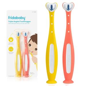 imageFrida Baby TripleAngle Toothhugger Training Toddler Toothbrush  Toddler Toothbrush 2 Years and Up Cleans All Sides at Once  2 Pack Yellow  PinkYellow  Pink
