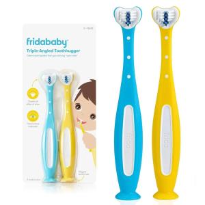 imageFrida Baby TripleAngle Toothhugger Training Toddler Toothbrush  Toddler Toothbrush 2 Years and Up Cleans All Sides at Once  2 Pack Yellow  PinkYellow  Blue