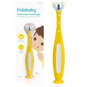 imageFrida Baby TripleAngle Toothhugger Training Toddler Toothbrush  Toddler Toothbrush 2 Years and Up Cleans All Sides at Once  2 Pack Yellow  PinkYellow