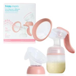 imageFrida Mom 2in1 Manual Breast Pump with HandsFree Silicone Suction Cup Milk Collector Wireless Ergonomic Handle and SoftFeel Flange for BreastfeedingPump