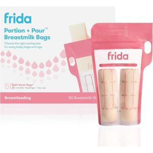 imageFrida Mom Breastmilk Storage Bags 50ct Standard Freeze amp Thaw Milk Bags for Breastmilk Leakproof Seal Perfect Pour Spout Precise Portions No Slip Finger Grip BPA Free 6oz Bag50ct Split Stash