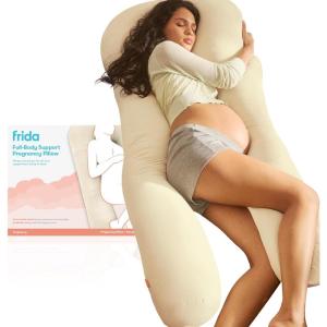 imageFrida Mom Full Body Support Pregnancy Pillow Cooling Pregnancy Pillow Wraps Around for All Over Support Extended Length to Support from Head to Toe Easy to Clean Compact Storage Bag TaupeIvory